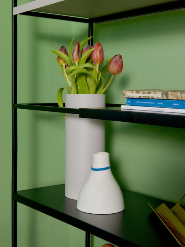 FLORA S VASE. Powder coated stainless steel vase. Available only in Talc color.